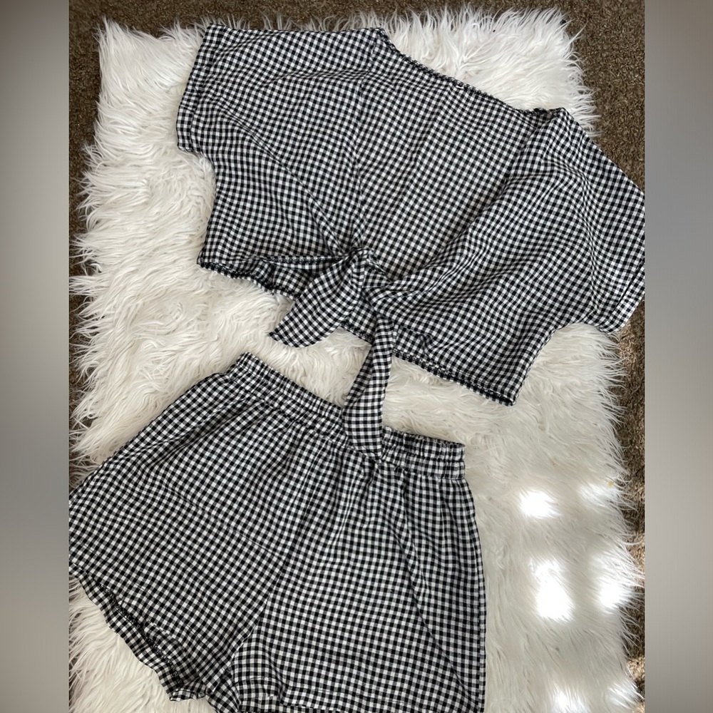 Black Gingham Tie Crop Top & Shorts.